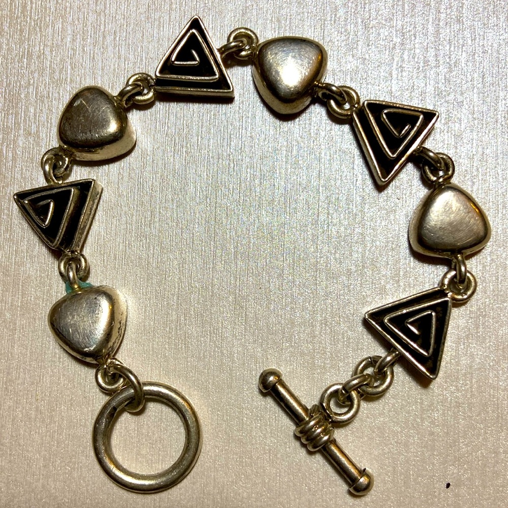 Mexico 925 Silvef Chunky Geometric Links Bracelet Toggle Closure